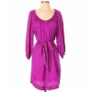 Rebecca Taylor Silk Scoop Neck Tie Waist Dress